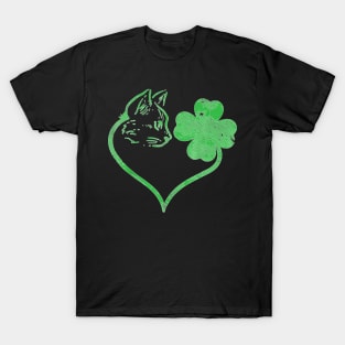 Cat Silhouette Shamrock St Patricks Day Kitten Lover Pet T-Shirt